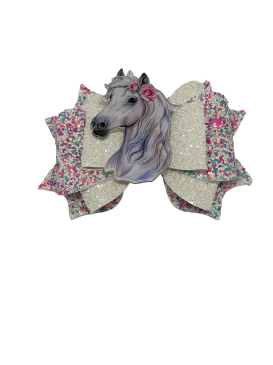 3.5 inch bow Glitter with resin horse