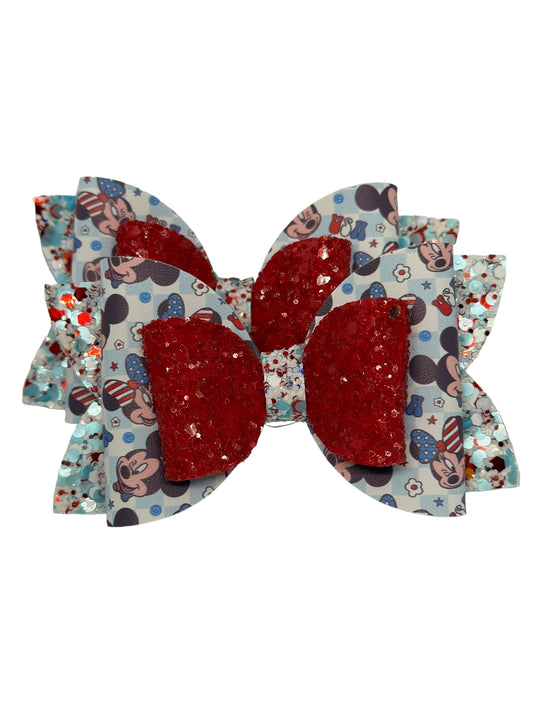 Girls 4th of July Hair Bows Minnie Mouse Mickey Mouse Pigtail Bows Independence Day Bows