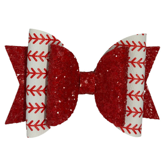 5 inch bow BASEBALL RED GLITTER BOW