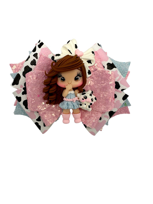 5 INCH BOW COW PRINT WITH CLAY GIRL