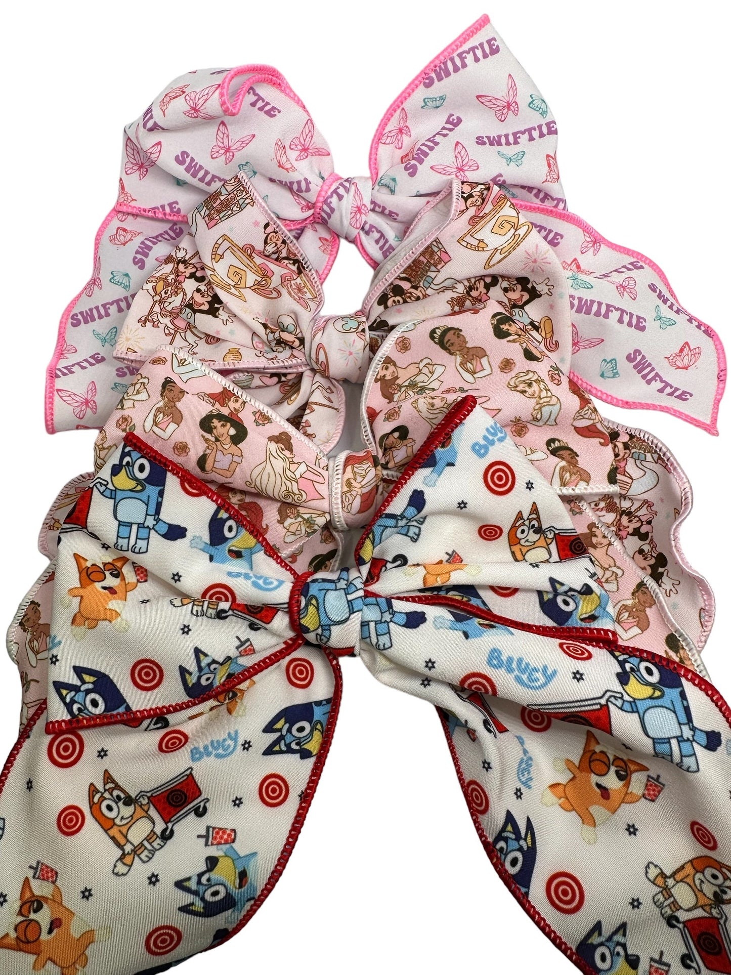 Girls Fable bows, Girls Sailor Bows, Character Bows, Disney Bows, Bluey Bows, Serged edge bow, Cotton Bows, Cute Girls bows