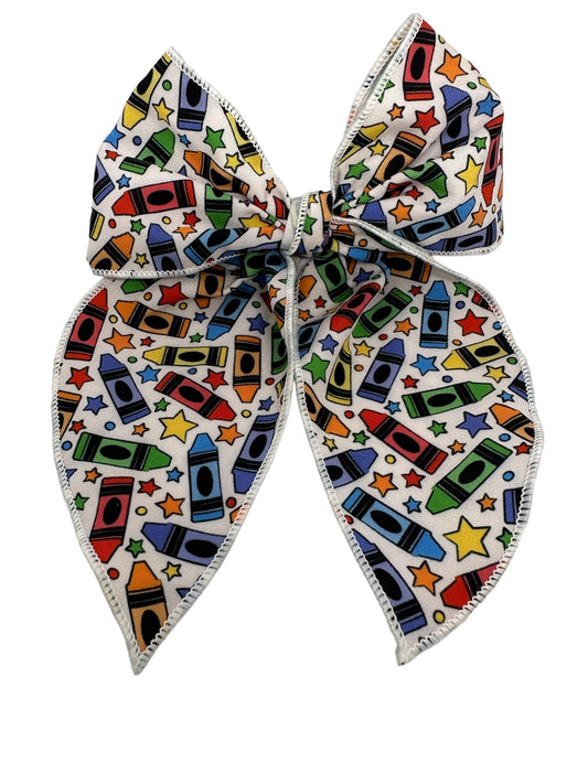 Back to School  Bow, Crayon Bow, Crayola Bow, Sailor Crayons Bow,  Hand-tied School Bows, Prek bows, Girls school bow