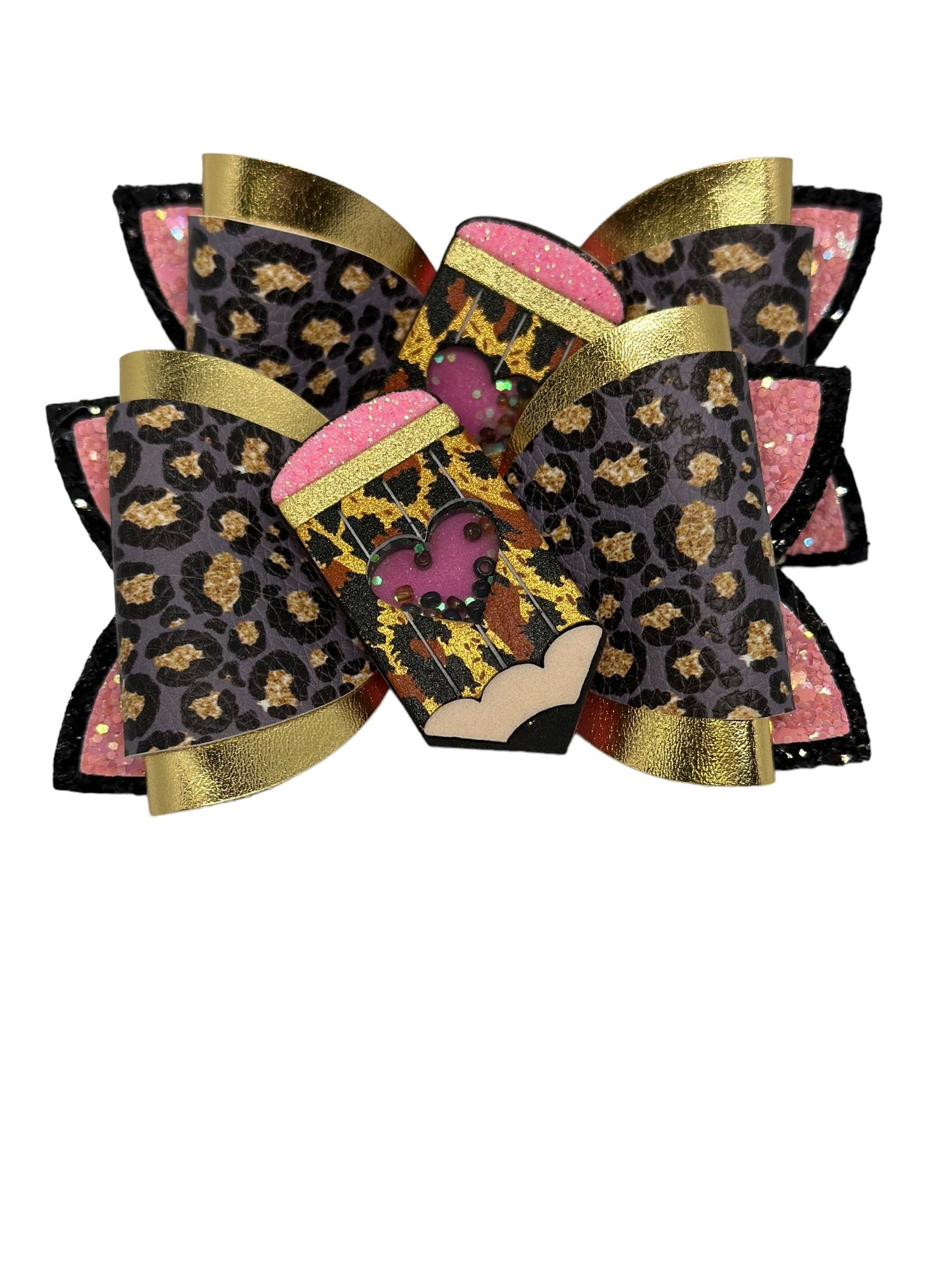 Pencil bows set, Pencil Pigtail Bows, Back to School bows, Leopard print Pigtail Bows, Shaker Bows, School bows, Back to school Pigtails