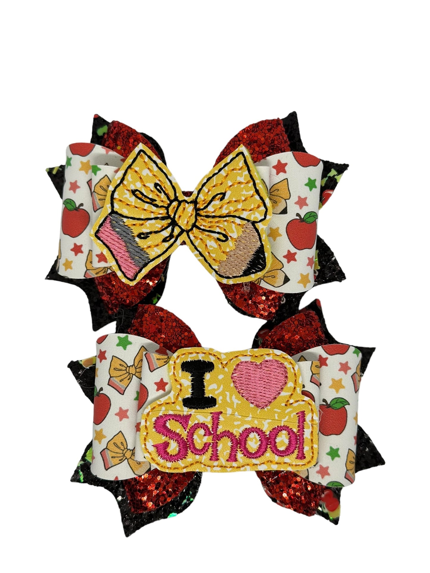 Back to School Pigtail Bows, Pencil Bows, School Bows, I Love School Bows, I Heart School Bows, Apple Bows, Composition book bows