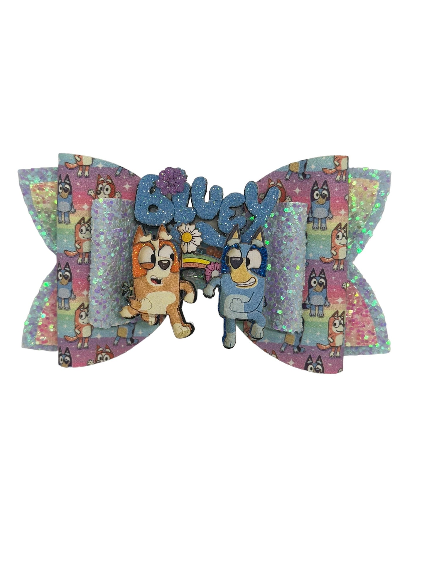 Blue Heeler Bows, Bluey Bows, Bluey and Bingo Bows, Bluey Pigtail bows, Blue Dog Hair Bows, Shaker bows, Pigtail bows, Rainbow Bows