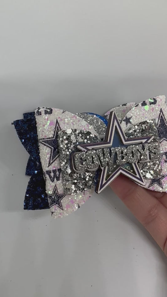 Dallas Cowboys Pigtails, Football Bow, Football Pigtails, NFL team bows, Texas Football bows, Glitter bows